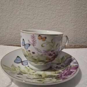 Floral Butterfly Teacup and Saucer Set
